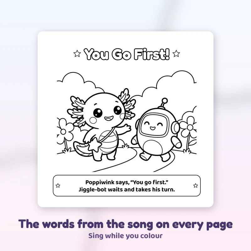 One colouring page from Book 2 with the song words